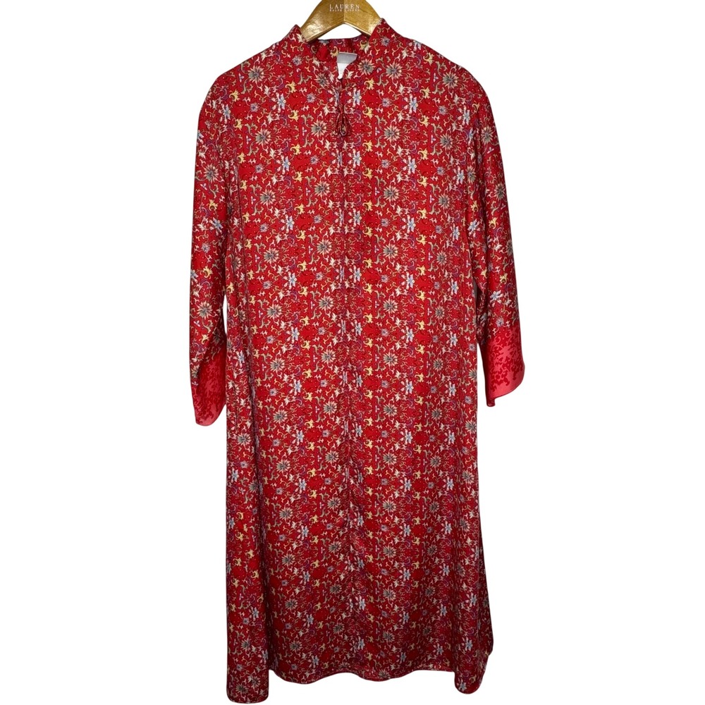 Natori Long Zipper‎ Robe/Kimono/Kaftan Small Red Floral Print